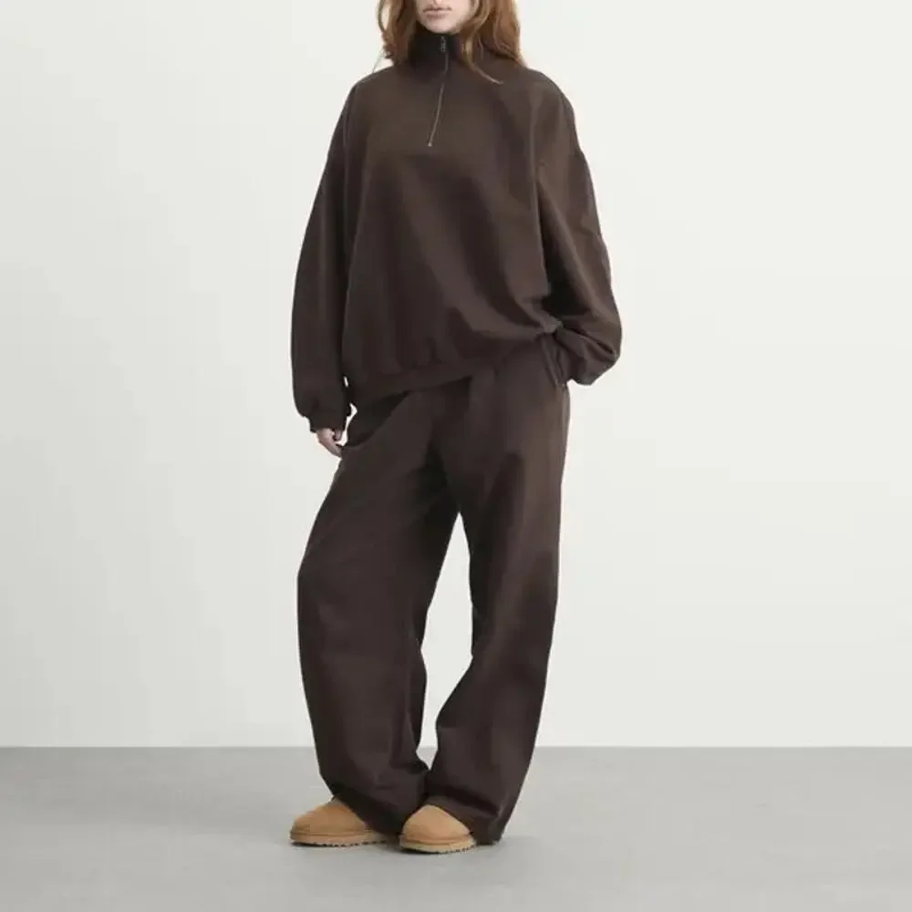 SKIMS Boyfriend Slouchy Quarter Zip Oversized Sweater Large Color Espresso - Picture 3 of 9